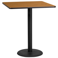 Flash Furniture XU-NATTB-3636-TR24B-GG 36" Square Natural Laminate Table Top with 24" Round Bar Height Table Base